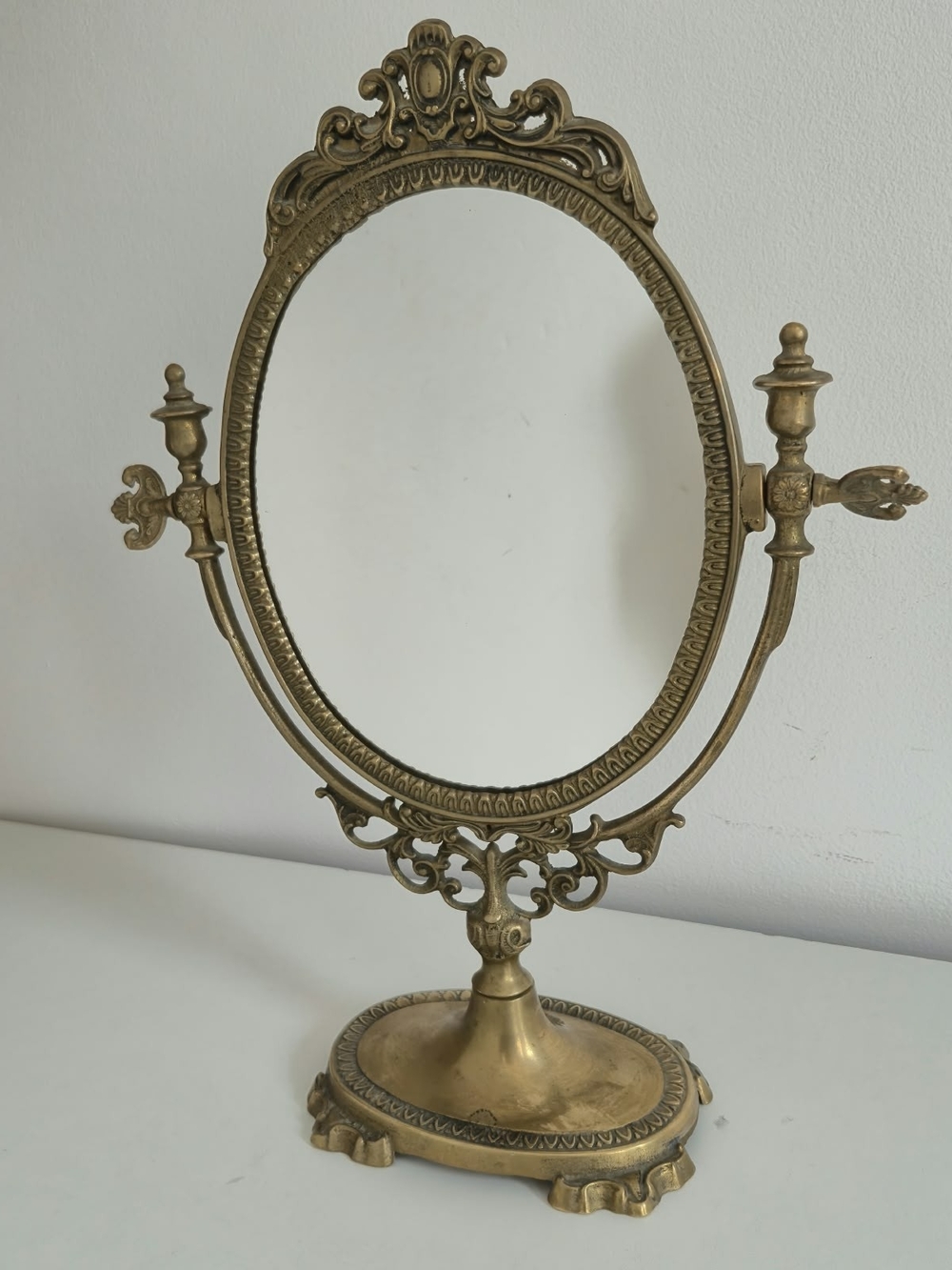 Vintage Brass Tabletop Vanity Mirror / Swivel Makeup Mirror
